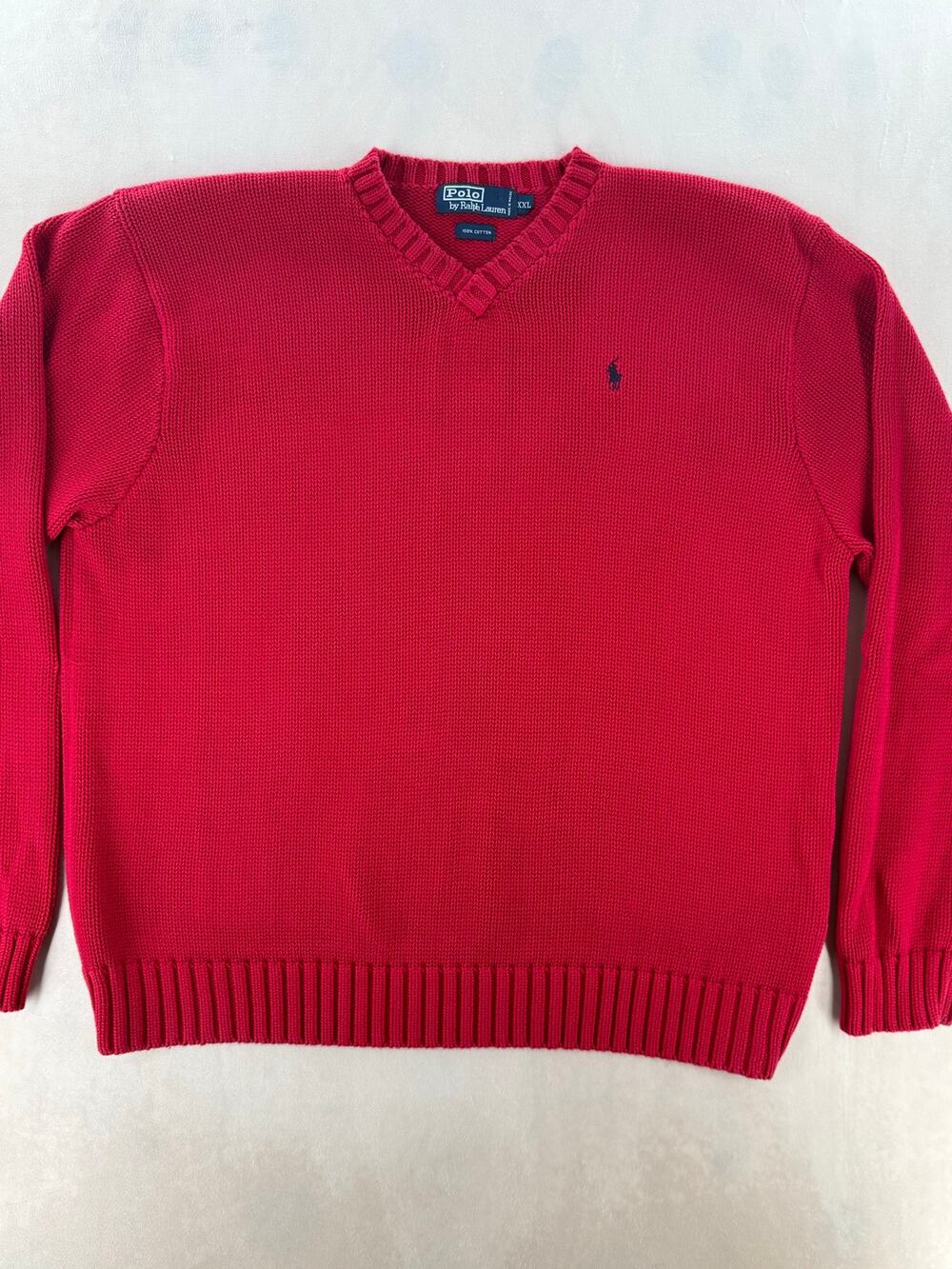 Polo Ralph Lauren Men’s Red Cotton V-Neck Sweater XXL Preppy Classic